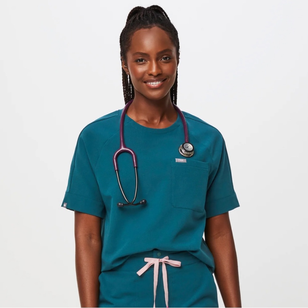 FIGS XS Caribbean Blue Kaumba Classic Raglan - Scrub Top